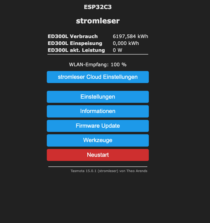 Tasmota Dashboard mit Werten