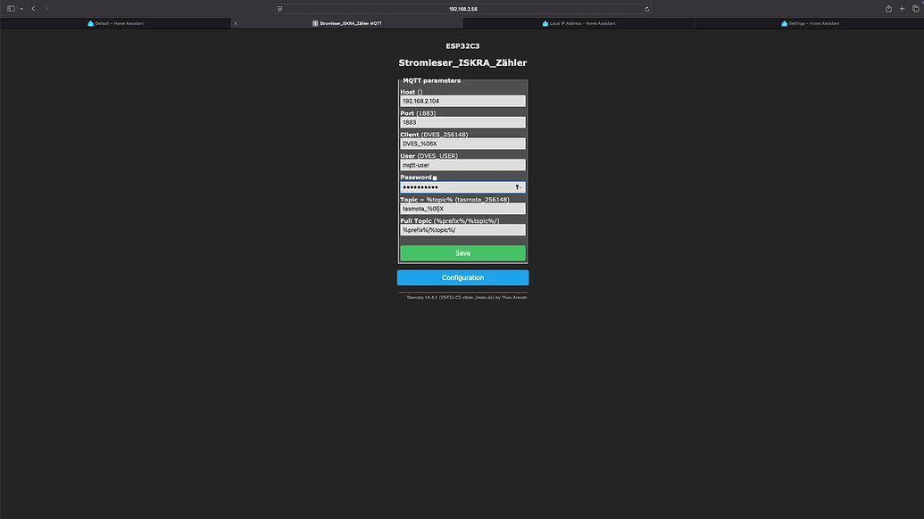 Enter Tasmota MQTT Credentials