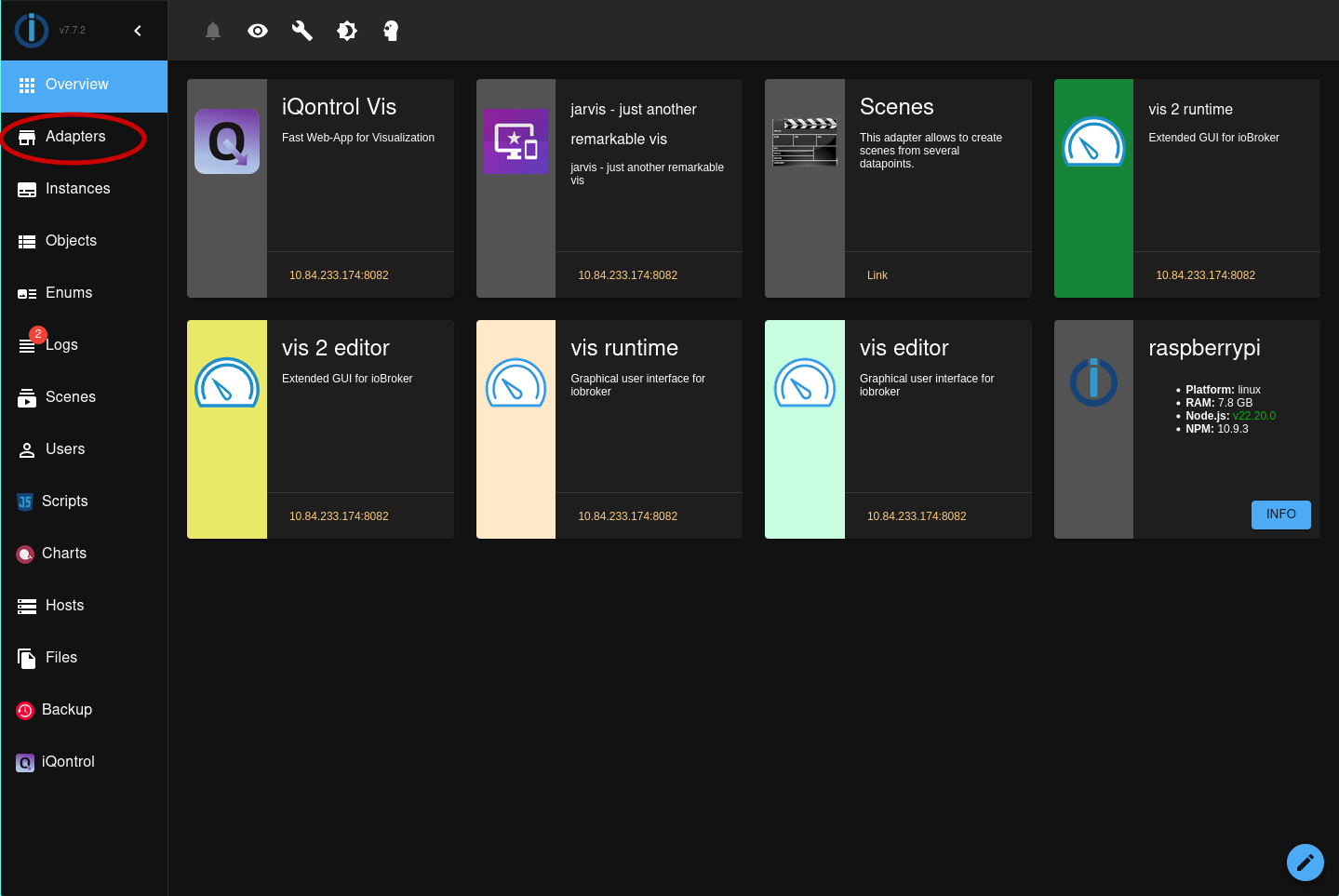 ioBroker Admin Page