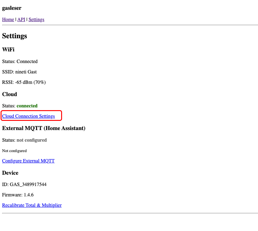 Settings navigation